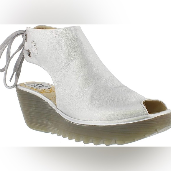 Fly London Shoes - Women’s FLY LONDON Yema ivory pearl leather wedge sandals- Size 36